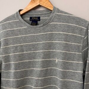 Polo Ralph Lauren Shirt Mens XL Gray Striped Waffle Knit Thermal Long Sleeve